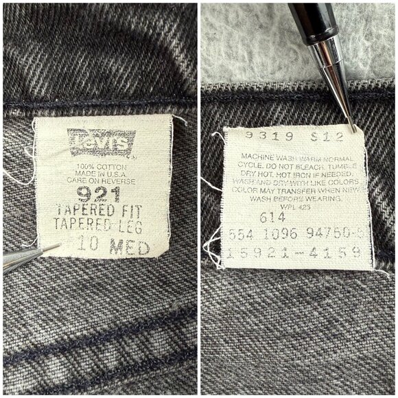 Vintage Levis 921 Jeans Womens 10 Black Grey Orange Tab Raw Hem Denim USA Made - Picture 4 of 11